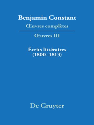 cover image of Écrits littéraires (1800–1813)